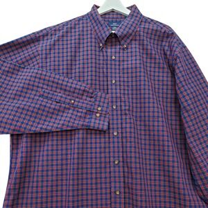 Brooks Brothers Button Down Shirt Mens XXL Blue Red Plaid Non-Iron Office Preppy